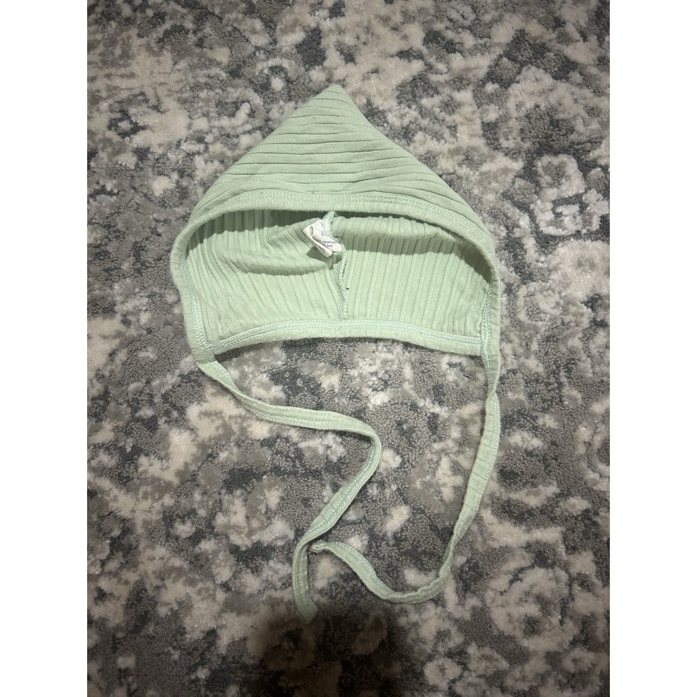 Kate Quinn Green Ribbed Bonnet Size 6-12 Months Organic Cotton